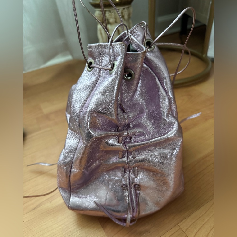 Metallic Pink Drawstring Bag